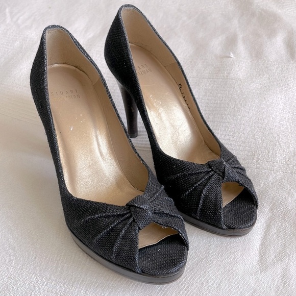 STUART Weitzman Denim Knot Peep Toe Heels Size 7 - Picture 1 of 10